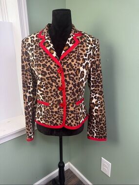 Etcetera Leopard Print Blazer with Red Trim 10